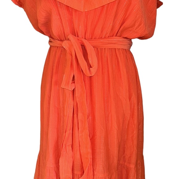 Marie Oliver Kinley Ruffle Orange Metallic Silver Tie Bow Detail Maxi Dress - S - Picture 5 of 13